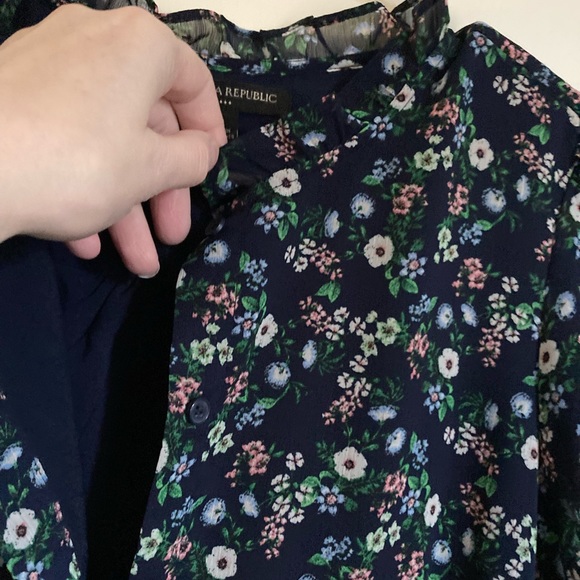 Banana Republic Navy Floral Cottage-core Short Sleeve Maxi Dress - Picture 7 of 9